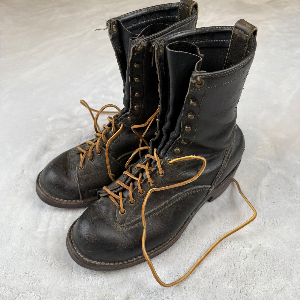Wesco West Coast Shoe Co Jobmaster Black Leather Logger Boots Vibram Mens 10 D